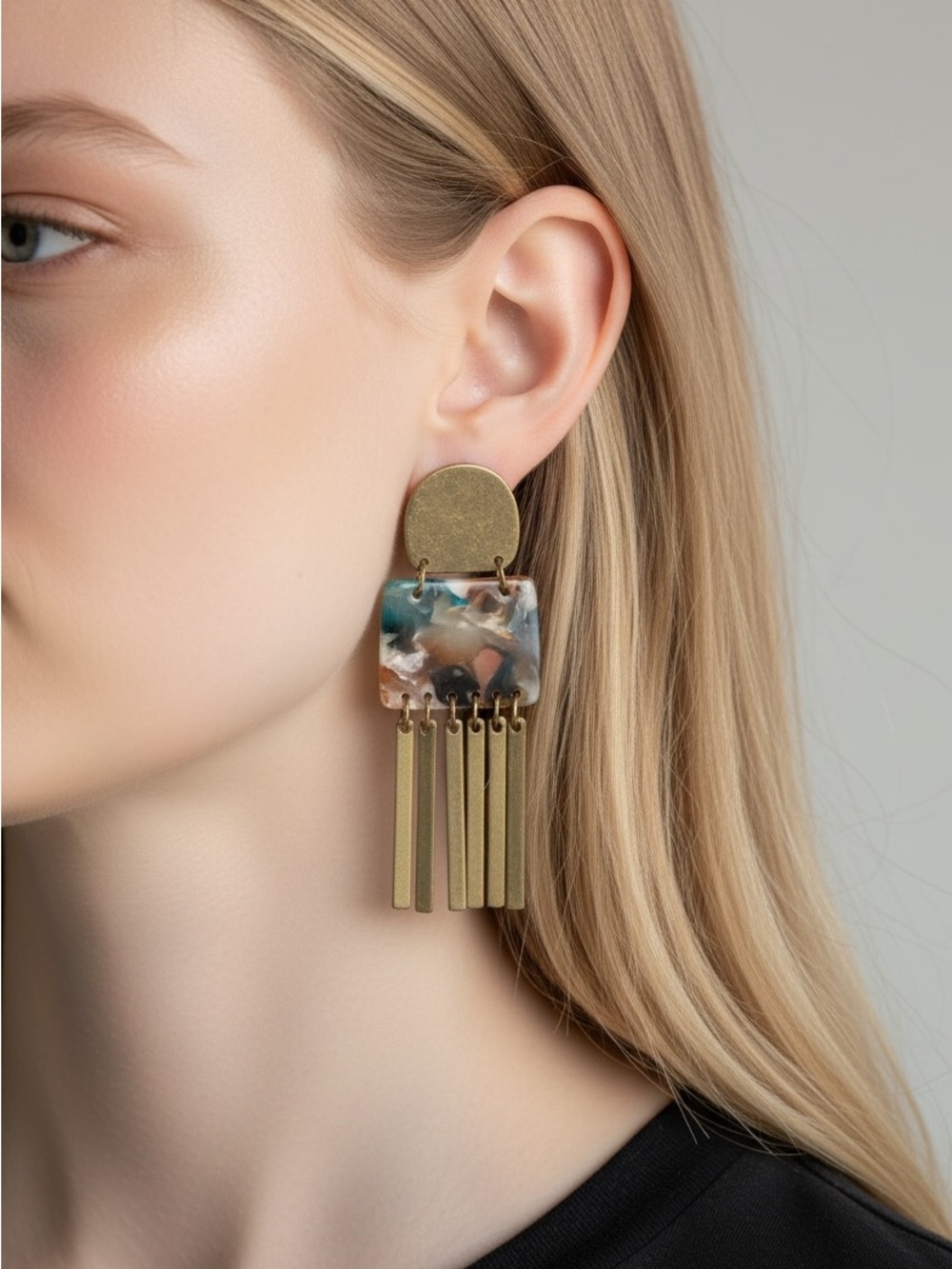 10/4 Statement Resin and Gold-Tone Fringe Drop Earrings - Blue Multi